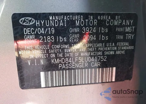 2020 Hyundai Elantra Sel from USA, damaged, VIN KMHD84LF5LU041752